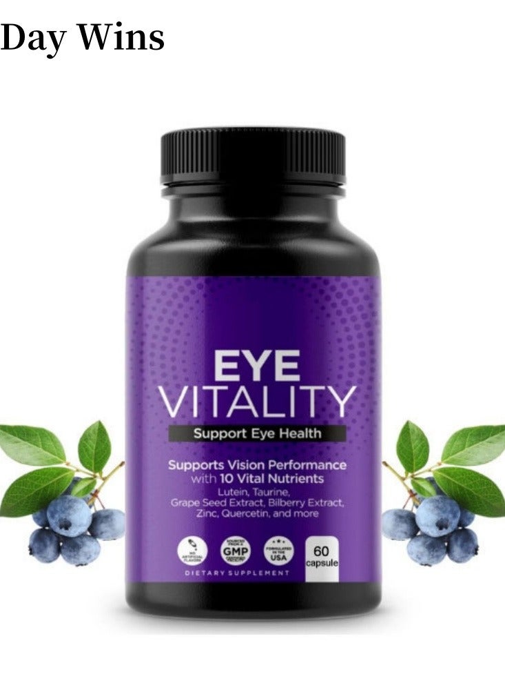 Day Wins Eye Vitamins Supplement with Lutein, Bilberry, Beta Carotene, L-Taurine, Zinc and Quercetin, 60 Capsules, Supports Vision, Ocular and Macular Health, Helps Eyes Filter Blue Light - Image 1