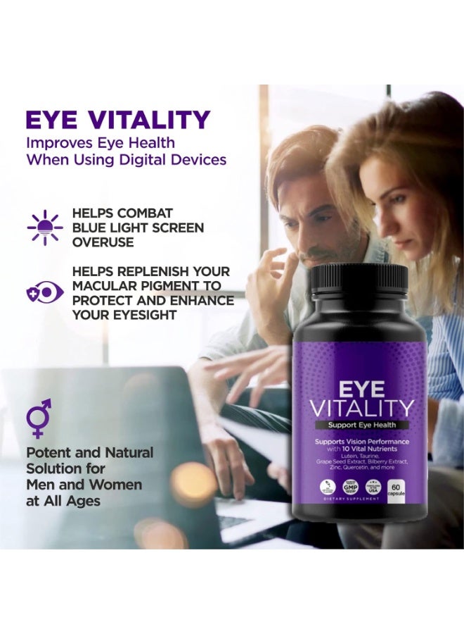 Day Wins Eye Vitamins Supplement with Lutein, Bilberry, Beta Carotene, L-Taurine, Zinc and Quercetin, 60 Capsules, Supports Vision, Ocular and Macular Health, Helps Eyes Filter Blue Light - Image 3