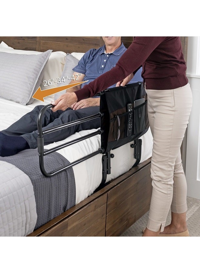 Stander EZ Adjust Bed Rail, Adjustable Senior Bed Rail and Bed Assist Grab Bar for Elderly Adults with Organizer Pouch  - Image 2