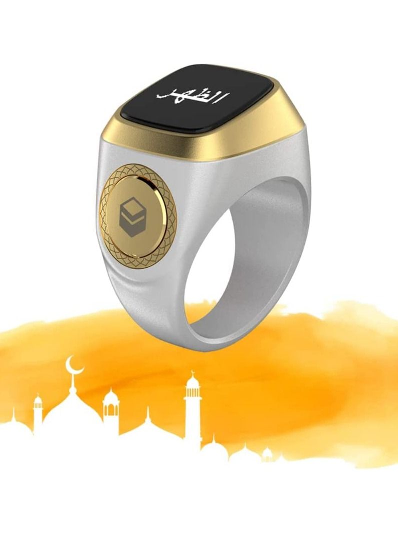 إيكيبلا Smart Tasbih Zikr lite Ring ، صلاة المسلمين ، تذكير توقيت الصلاة ، شاشة OLED عداد التسبيح ، حلقة ذكية ، مقاوم للماء - أبيض 20 مم - Image 1