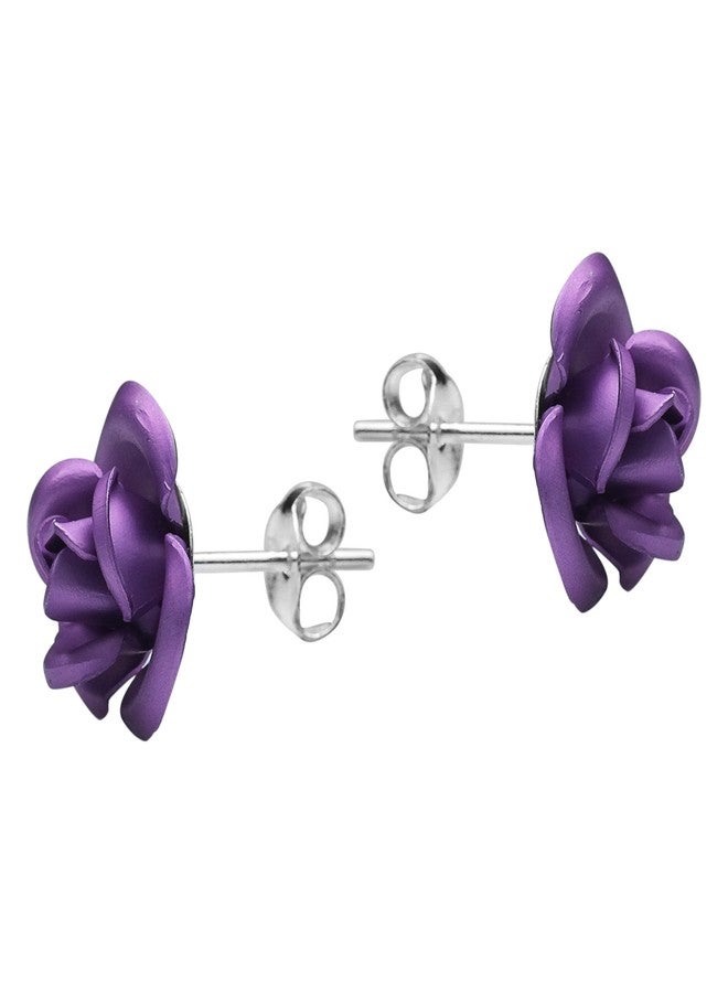 ايرافيدا أقراط مرصعة من الفضة الإسترليني عيار 925 بتصميم وردة أرجوانية متفتحة من إيرفيدا | أقراط كلاسيكية مرصعة من الفضة الإسترليني للنساء | أقراط مرصعة بتصميم وردة أرجوانية متفتحة | أقراط ملونة | هدية للنساء - Image 2