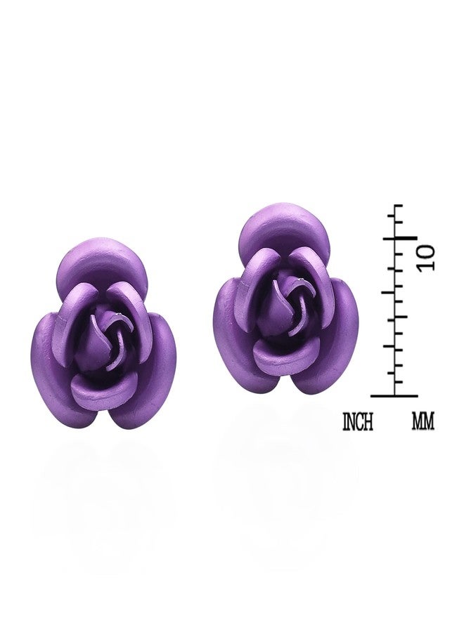 ايرافيدا أقراط مرصعة من الفضة الإسترليني عيار 925 بتصميم وردة أرجوانية متفتحة من إيرفيدا | أقراط كلاسيكية مرصعة من الفضة الإسترليني للنساء | أقراط مرصعة بتصميم وردة أرجوانية متفتحة | أقراط ملونة | هدية للنساء - Image 3