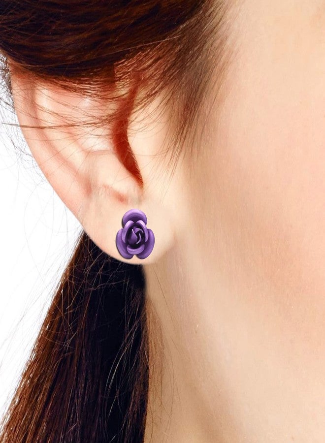 ايرافيدا أقراط مرصعة من الفضة الإسترليني عيار 925 بتصميم وردة أرجوانية متفتحة من إيرفيدا | أقراط كلاسيكية مرصعة من الفضة الإسترليني للنساء | أقراط مرصعة بتصميم وردة أرجوانية متفتحة | أقراط ملونة | هدية للنساء - Image 4