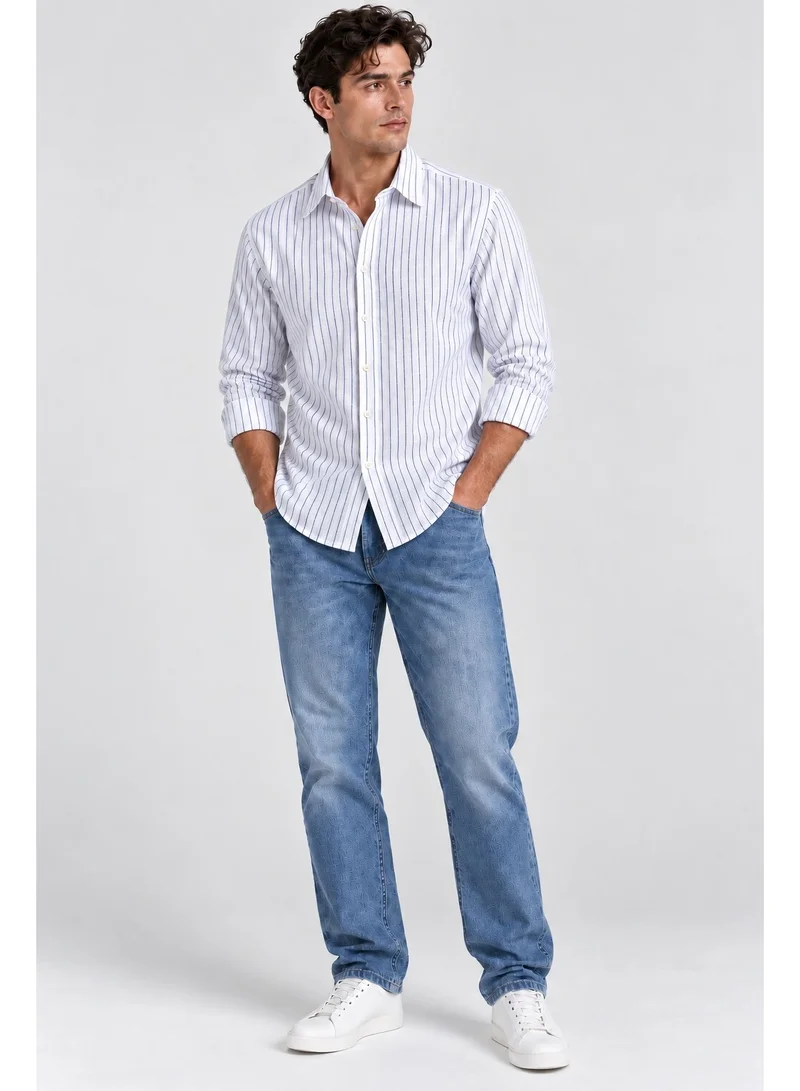 فكتور اند جين Men's Cotton Rich Striped Slub Texture  Shirt