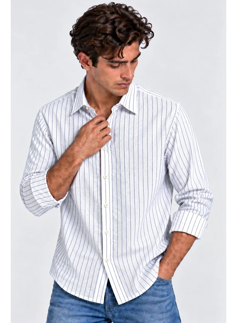 فكتور اند جين Men's Cotton Rich Striped Slub Texture  Shirt