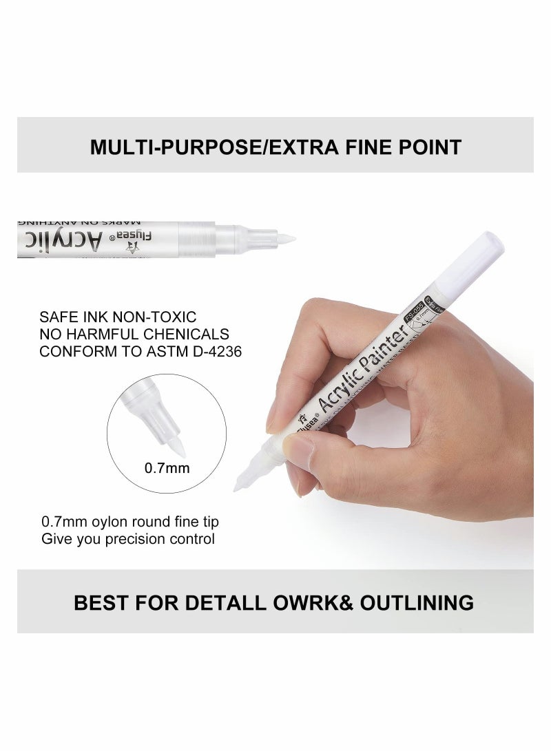 SYOSI أقلام طلاء بيضاء مكونة من 6 قطع، قلم تحديد دائم أبيض أكريليك 0.7 مم، أقلام طلاء بيضاء لطلاء الصخور والحجر والسيراميك والزجاج والخشب والبلاستيك والزجاج المعدني والقماش المائي ذو نقطة دقيقة للغاية - Image 5