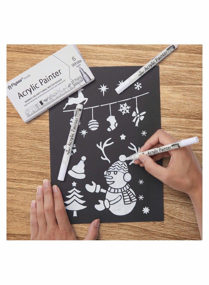 SYOSI أقلام طلاء بيضاء مكونة من 6 قطع، قلم تحديد دائم أبيض أكريليك 0.7 مم، أقلام طلاء بيضاء لطلاء الصخور والحجر والسيراميك والزجاج والخشب والبلاستيك والزجاج المعدني والقماش المائي ذو نقطة دقيقة للغاية - Image 3