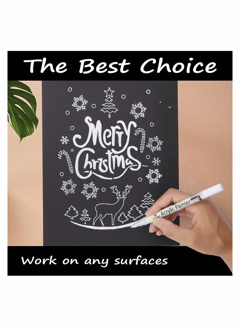 SYOSI أقلام طلاء بيضاء مكونة من 6 قطع، قلم تحديد دائم أبيض أكريليك 0.7 مم، أقلام طلاء بيضاء لطلاء الصخور والحجر والسيراميك والزجاج والخشب والبلاستيك والزجاج المعدني والقماش المائي ذو نقطة دقيقة للغاية - Image 2