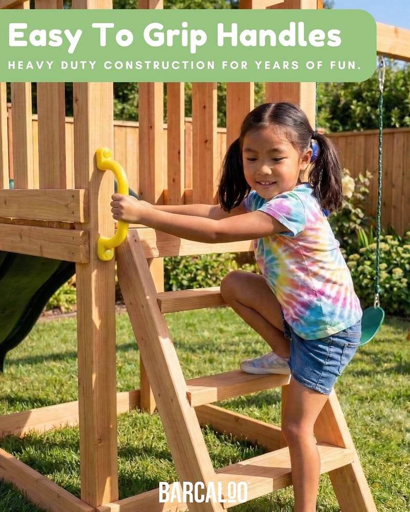 Barcaloo Playground Safety Handles - Outdoor Yellow Grab Handle Bars, Plastic Tree House or Playhouse Accessories, Backyard Playset Equipment Replacement Safety Parts for Monkey Bars, Jungle Gym, and More - Image 3