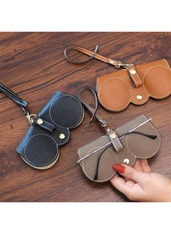 Generic Leather Glasses Case with Strap – Portable Foldable Sunglasses Pouch, Snap Button Closure (Black)  - Image 2