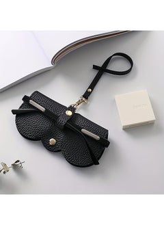 Generic Leather Glasses Case with Strap – Portable Foldable Sunglasses Pouch, Snap Button Closure (Black)  - Image 1