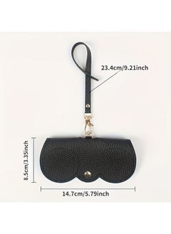 Generic Leather Glasses Case with Strap – Portable Foldable Sunglasses Pouch, Snap Button Closure (Black)  - Image 5