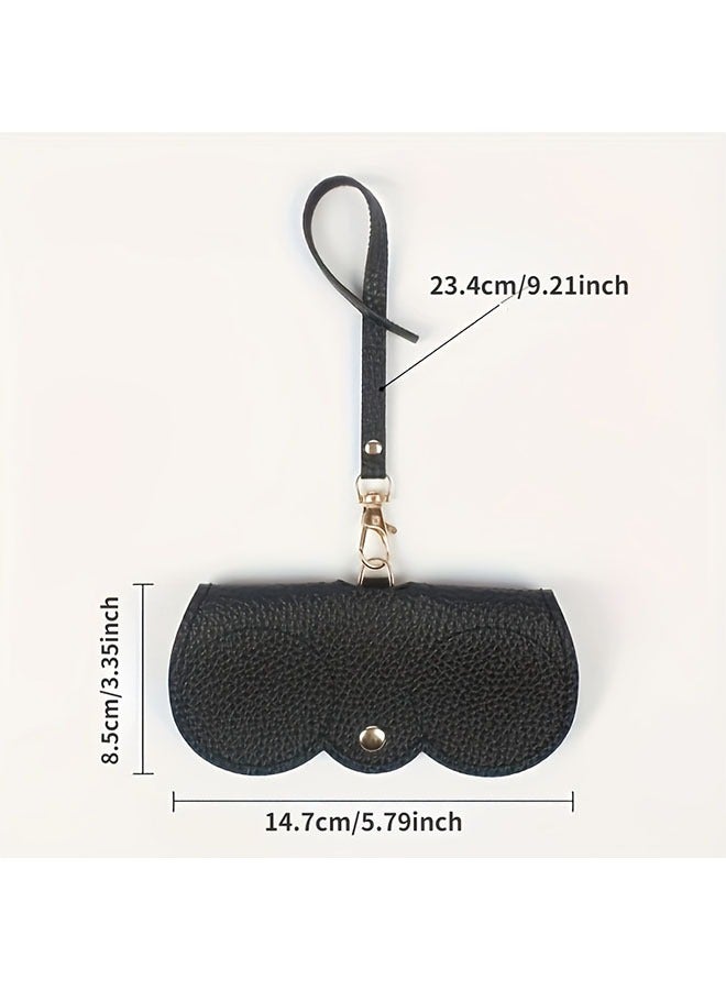 Generic Leather Glasses Case with Strap – Portable Foldable Sunglasses Pouch, Snap Button Closure (Black)  - Image 5