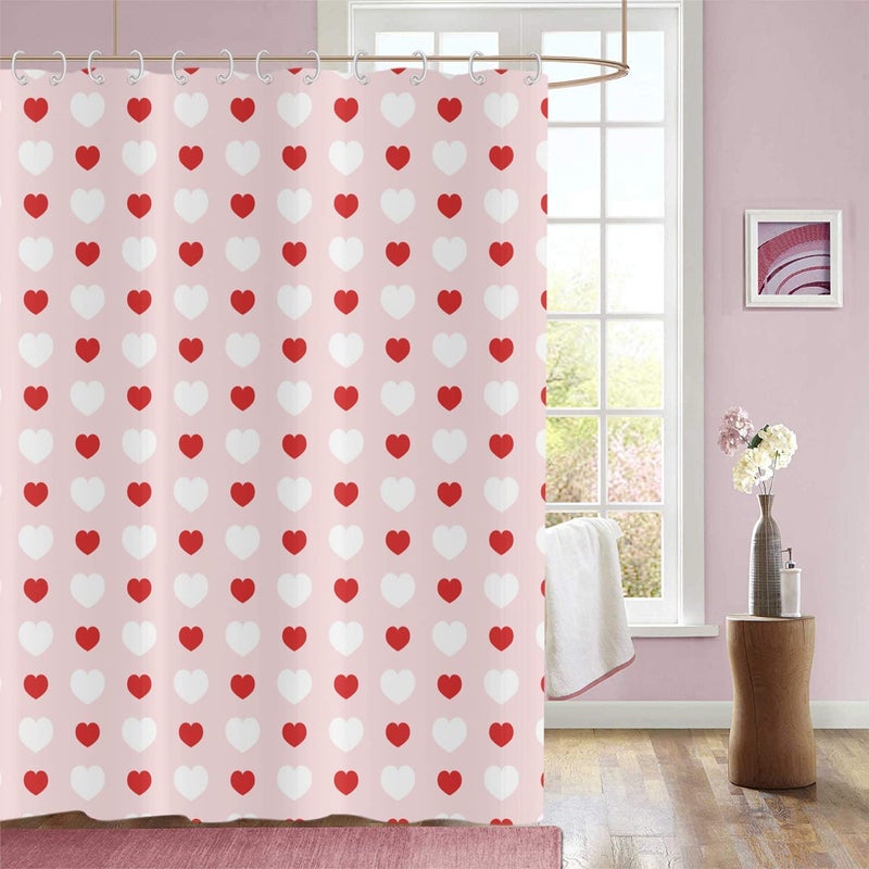 GCIREC Valentines Day Shower Curtain Weighted Bottom Romantic Love Theme Pink and Red Little Heart Fabric Bathroom Curtain Home Decor Waterproof Washable with 12 Hooks72x72