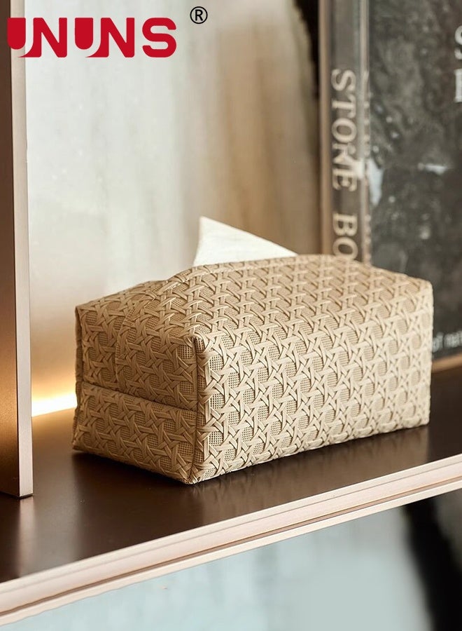 UNUNS Tissue Holder,3pcs Leather Tissue Box,Luxury Rattan-Textured Tissue Box,Tissue Storage Box Simple Creative,Suitable for Living Room,Bedroom and Car(White,Brown,Beige) - Image 5