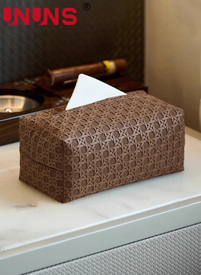UNUNS Tissue Holder,3pcs Leather Tissue Box,Luxury Rattan-Textured Tissue Box,Tissue Storage Box Simple Creative,Suitable for Living Room,Bedroom and Car(White,Brown,Beige) - Image 4