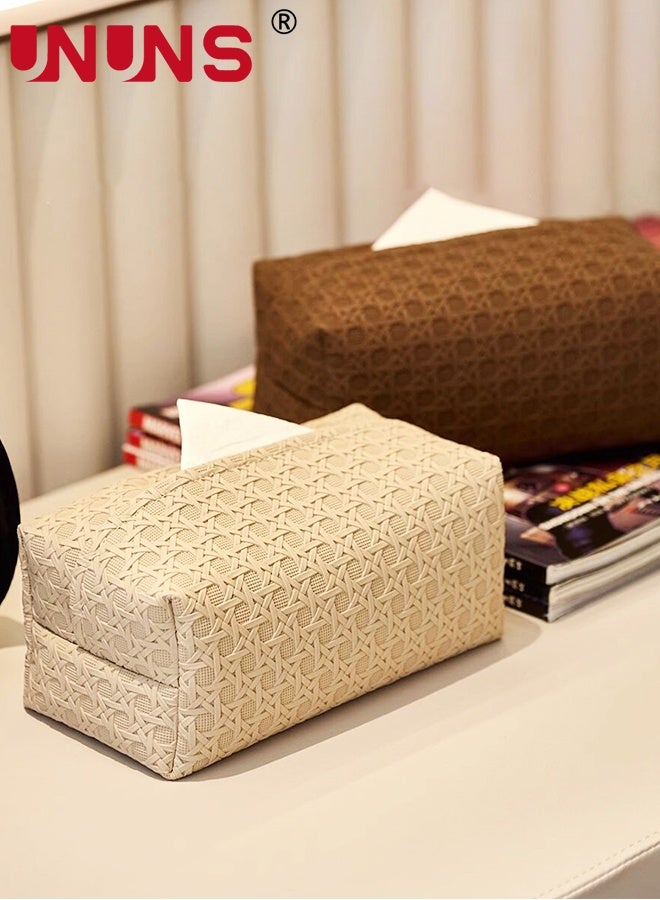 UNUNS Tissue Holder,3pcs Leather Tissue Box,Luxury Rattan-Textured Tissue Box,Tissue Storage Box Simple Creative,Suitable for Living Room,Bedroom and Car(White,Brown,Beige) - Image 2