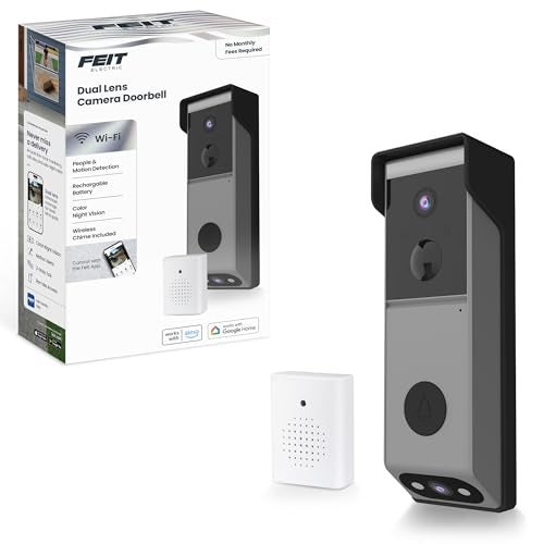 Feit Electric Smart Wireless Doorbell w/Dual-Lens 1080p HD Camera, 24/7 Local Recording, Night Vision, Voice Assistant, AI Detection for People & Packages, Includes Wireless Chime, CAM2/DOOR/WIFI/BAT - Image 1
