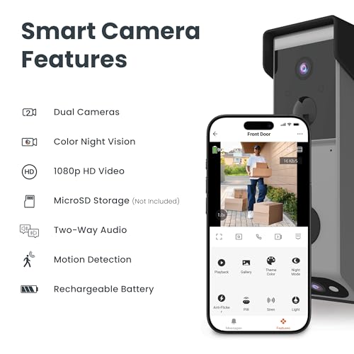 Feit Electric Smart Wireless Doorbell w/Dual-Lens 1080p HD Camera, 24/7 Local Recording, Night Vision, Voice Assistant, AI Detection for People & Packages, Includes Wireless Chime, CAM2/DOOR/WIFI/BAT - Image 3