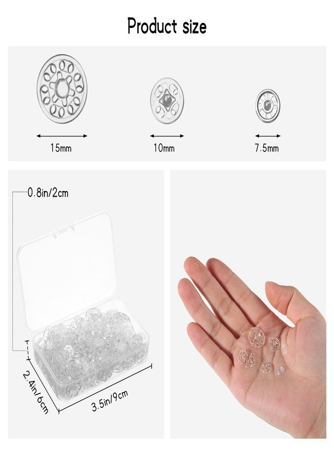 Dilunave Plastic Snaps for Sewing, 150 Sets 3 Sizes Fasteners Buttons Invisible Sewing Snap Buttons Round Clear Press Transparent with Storage Box for DIY Craft(7.5mm 10mm 15mm) - Image 2