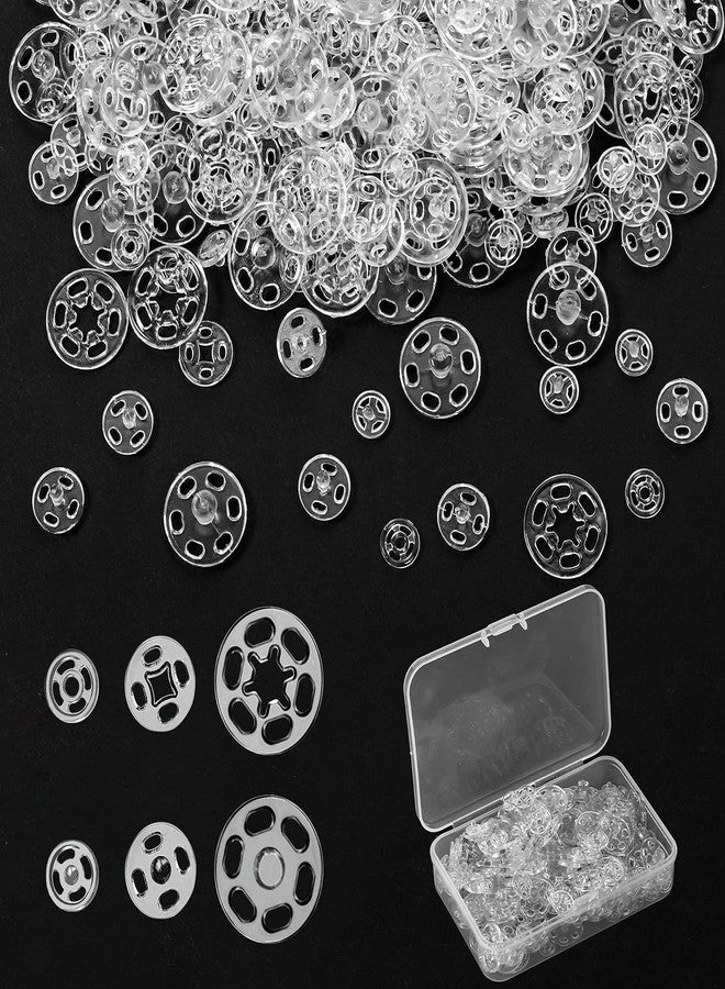 Dilunave Plastic Snaps for Sewing, 150 Sets 3 Sizes Fasteners Buttons Invisible Sewing Snap Buttons Round Clear Press Transparent with Storage Box for DIY Craft(7.5mm 10mm 15mm) - Image 1