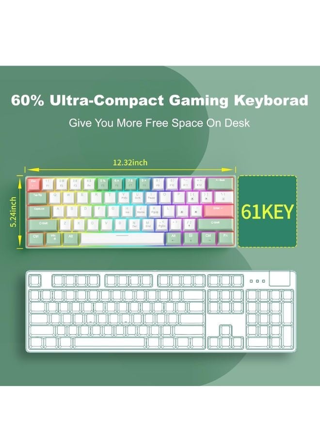 MageGee Mechanical Keyboard, 60 % Gaming Keyboard with Orange Switches and Sea Blue Backlit Small Compact 60 Percent Keyboard Mechanical, Portable  GREEN WHITE - Image 5