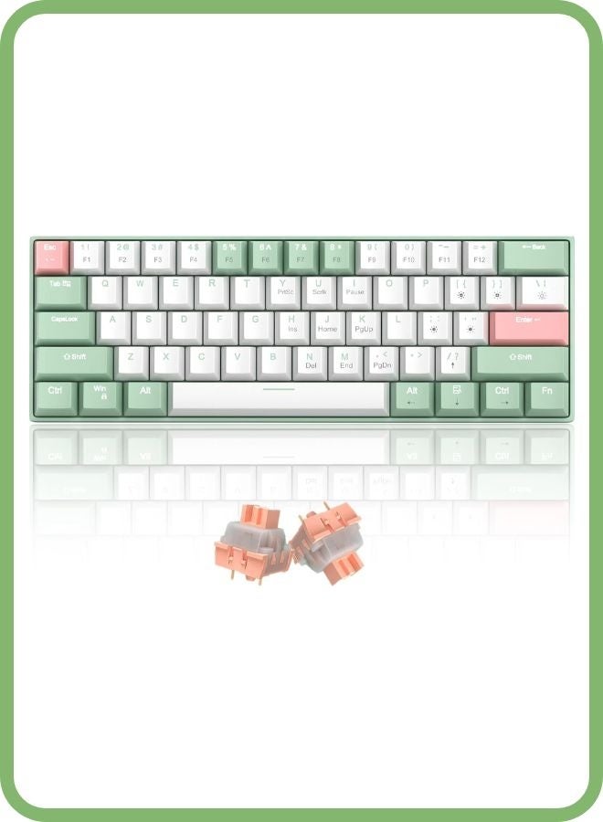 MageGee Mechanical Keyboard, 60 % Gaming Keyboard with Orange Switches and Sea Blue Backlit Small Compact 60 Percent Keyboard Mechanical, Portable  GREEN WHITE - Image 1
