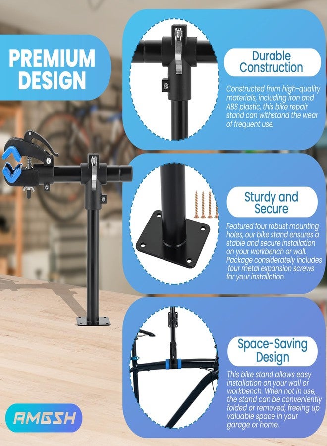 AMGSH Bike Repair Stand Wall Mount, Adjustable Bike Work Stand for Road & Mountain Bikes, Space-Saving Bicycle Repair Stand with Clamp, Wall Workbench Bike Mount for Bicycle Maintenance at Home, Sturdy Bike Stand for DIY Repair, Includes 4 Metal Expansion Screws - Image 3
