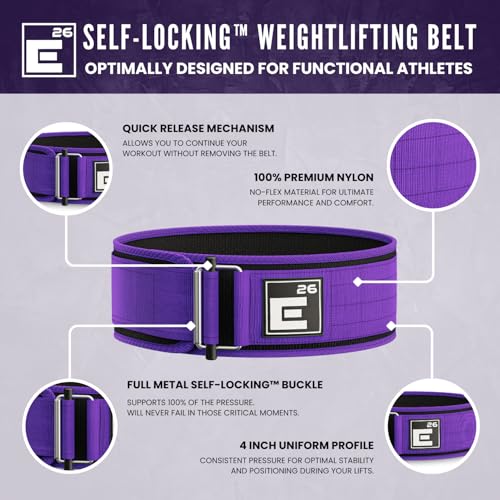 Element 26 Self-Locking Weight Lifting Belt | Premium Weightlifting Belt for Serious Functional Fitness, Weight Lifting, and Olympic Lifting Athletes | (Medium, Purple) - Image 3