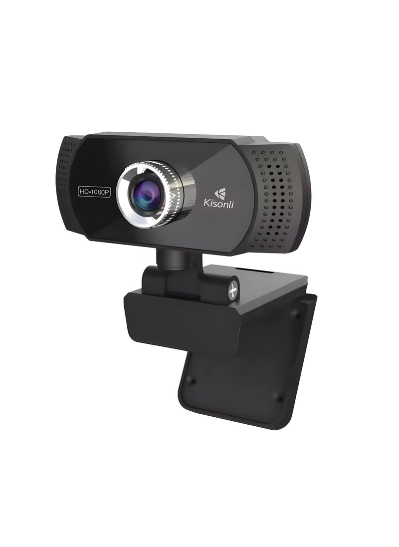Kisonli Kisonli PC-2 1080P Webcam with Built-in Microphone and USB 90-Degree Viewing Angle - Black  - Image 1
