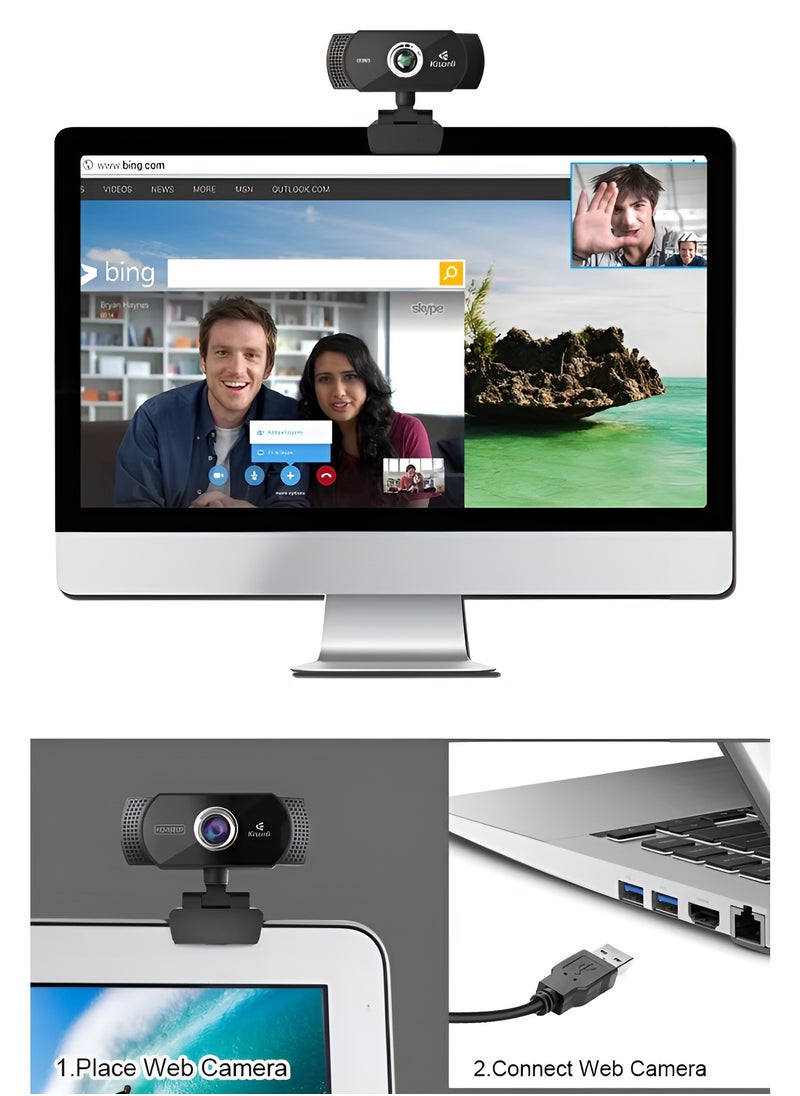 Kisonli Kisonli PC-2 1080P Webcam with Built-in Microphone and USB 90-Degree Viewing Angle - Black  - Image 5