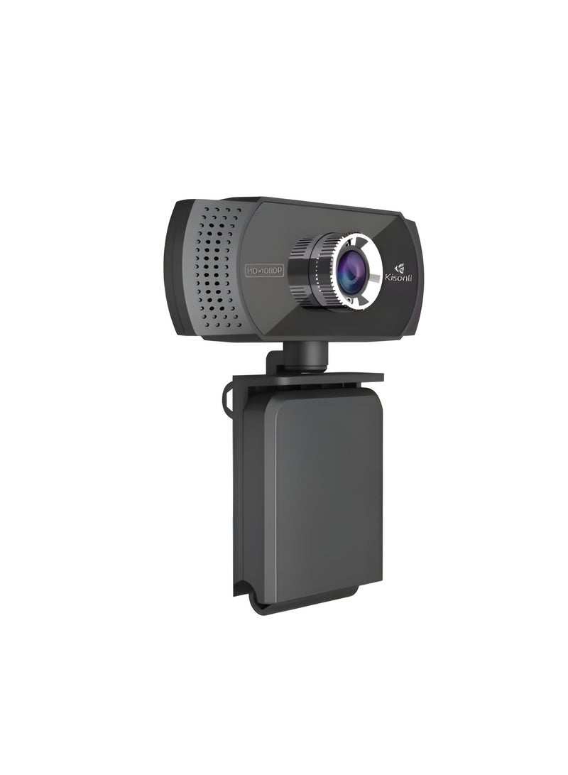 Kisonli PC-2 Full HD 1080P Webcam with Built-in Microphone and USB Plug & Play - Black - Image 2