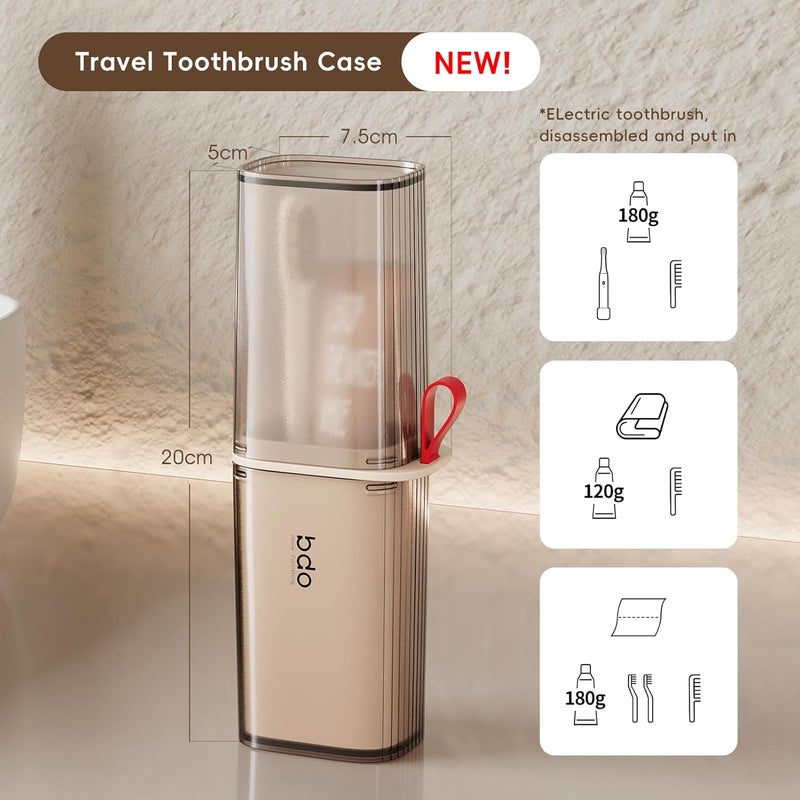 SHOTAY Toothbrush Travel Case, 2 in 1 Toothbrush Holder and Rinse Cup, Large Capacity Toothbrush Cup with Cover, Portable Travel Toothbrush Holder for Traveling, Camping, Trip - Light Beige - 1pcs - Image 2