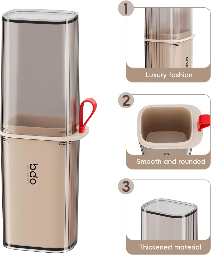 SHOTAY Toothbrush Travel Case, 2 in 1 Toothbrush Holder and Rinse Cup, Large Capacity Toothbrush Cup with Cover, Portable Travel Toothbrush Holder for Traveling, Camping, Trip - Light Beige - 1pcs - Image 5