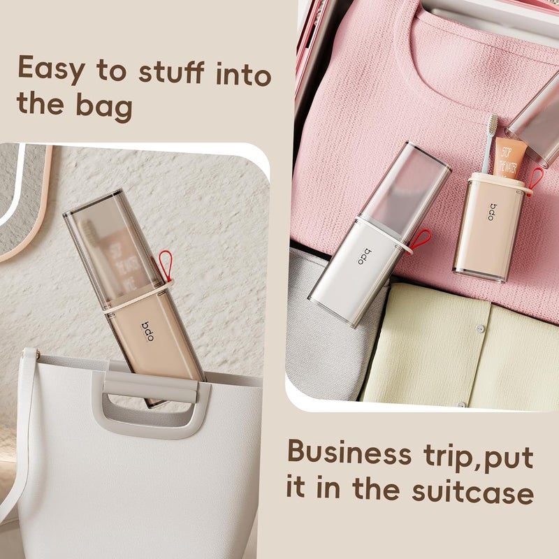 SHOTAY Toothbrush Travel Case, 2 in 1 Toothbrush Holder and Rinse Cup, Large Capacity Toothbrush Cup with Cover, Portable Travel Toothbrush Holder for Traveling, Camping, Trip - Light Beige - 1pcs - Image 4