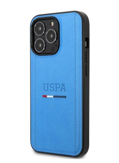 U.S.Polo iPhone 14 Pro Max PU Leather Case with Tricolor Stitches & Initials - Blue  - Image 2