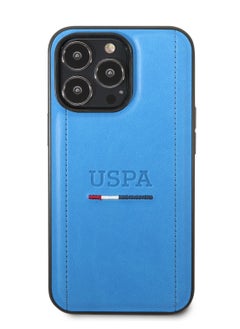 U.S.Polo iPhone 14 Pro Max PU Leather Case with Tricolor Stitches & Initials - Blue  - Image 3