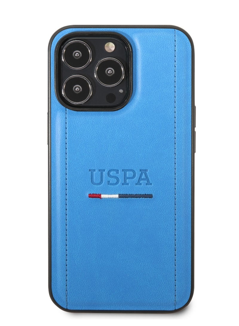 U.S.Polo iPhone 14 Pro Max PU Leather Case with Tricolor Stitches & Initials - Blue - Image 3
