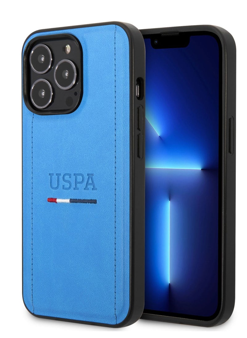 U.S.Polo iPhone 14 Pro Max PU Leather Case with Tricolor Stitches & Initials - Blue - Image 4