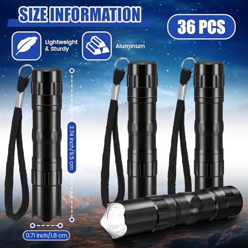 Tujoe 36 Pcs Mini Flashlights Bulk Bright Aluminum LED Handheld Torches with Lanyard Small LED Flashlights for Night Reading Emergency Hurricane Camping Hiking Halloween Party FavorsBlack - Image 3