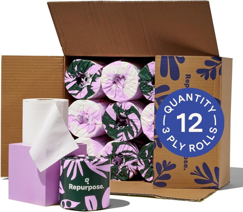 Repurpose Compostables Repurpose 100% Bamboo Toilet Paper, 3-Ply, Tree-Free, Plastic-Free, FSC Certified, Septic Safe, Fast Dissolving, RV-Friendly, 12 Rolls (300 Sheets/Roll), No Fragrance/Dyes - Image 1