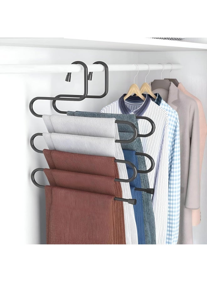 Happy Home 4 Pack Pants Hangers S Shaped Non Slip Trouser Hanger Stainless Steel S-Shape 5-Tier Clothes Hanger, Closet Space Saving, Hangers Closet Storage Organizer for Pants, Jeans, Scarves, Towels Hanging -Black - Image 2