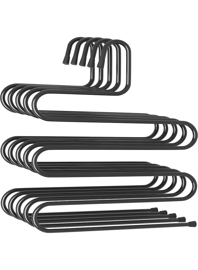 Happy Home 4 Pack Pants Hangers S Shaped Non Slip Trouser Hanger Stainless Steel S-Shape 5-Tier Clothes Hanger, Closet Space Saving, Hangers Closet Storage Organizer for Pants, Jeans, Scarves, Towels Hanging -Black - Image 4