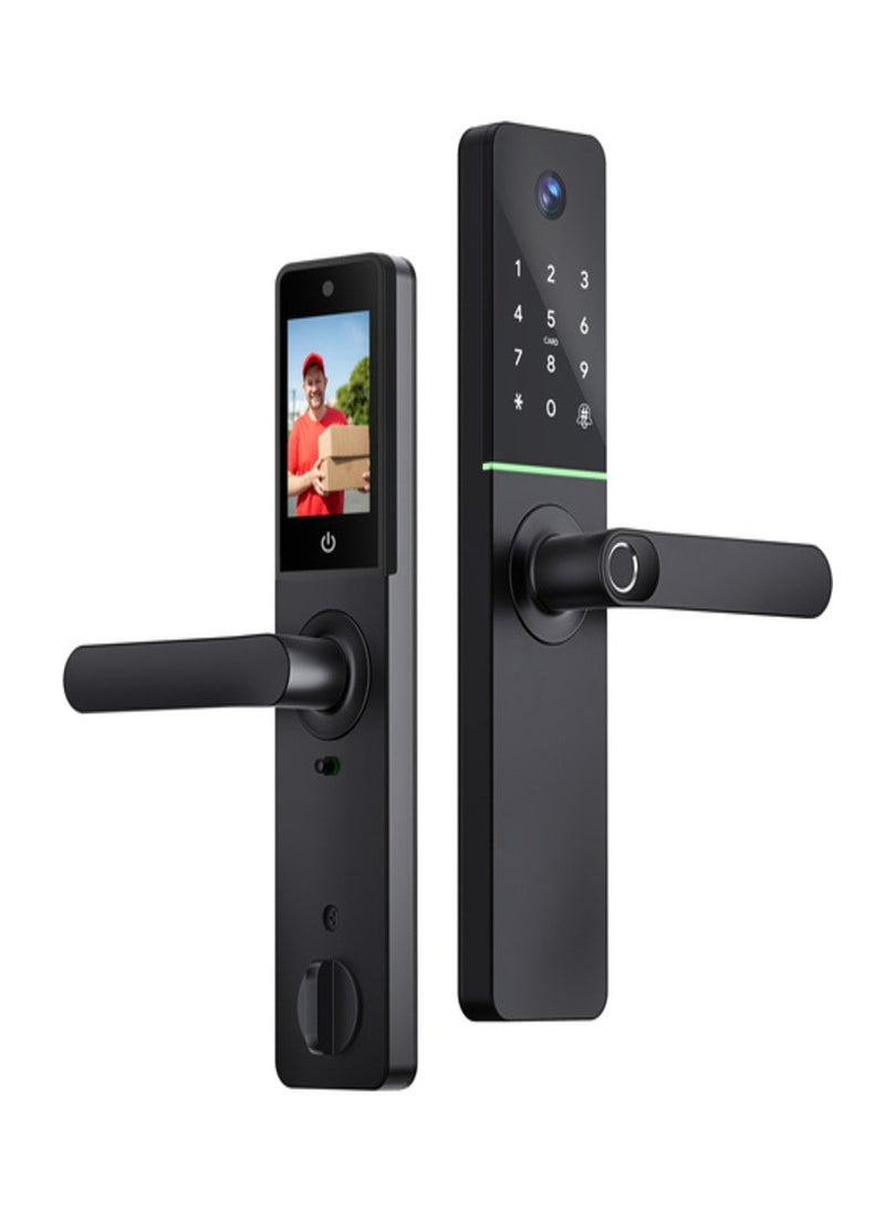 areb - Arib Smart Lock with Camera and Wi Fi Control Screen offering Fingerprint PIN Code IC Card and Emergency Key unlocking options It features advanced security and smart access management for homes and offices with a built in camera and remote control app - Image 1