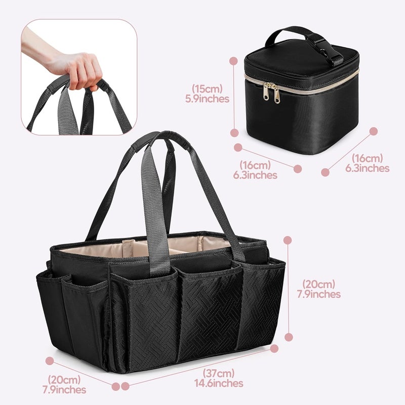 Fasrom Breast Pump Caddy Organizer Bag with Cooler Compatible with Spectra S1 and S2 Pumping Tote Bag Baby Diaper Storage Basket to Hold Pump Parts and Baby Items Black Patent Design - Image 2