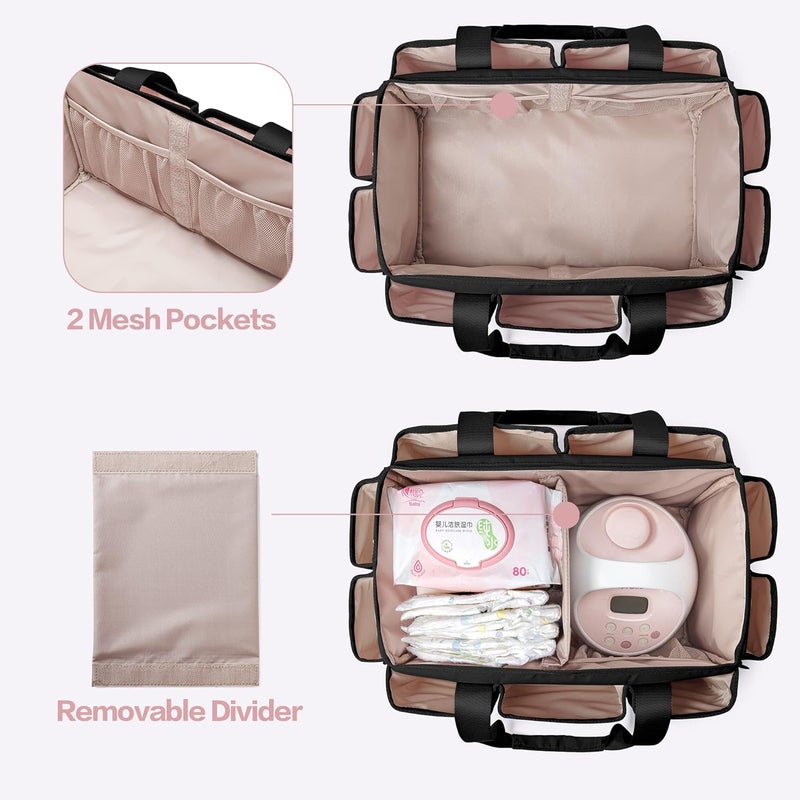 Fasrom Breast Pump Caddy Organizer Bag with Cooler Compatible with Spectra S1 and S2 Pumping Tote Bag Baby Diaper Storage Basket to Hold Pump Parts and Baby Items Black Patent Design - Image 3
