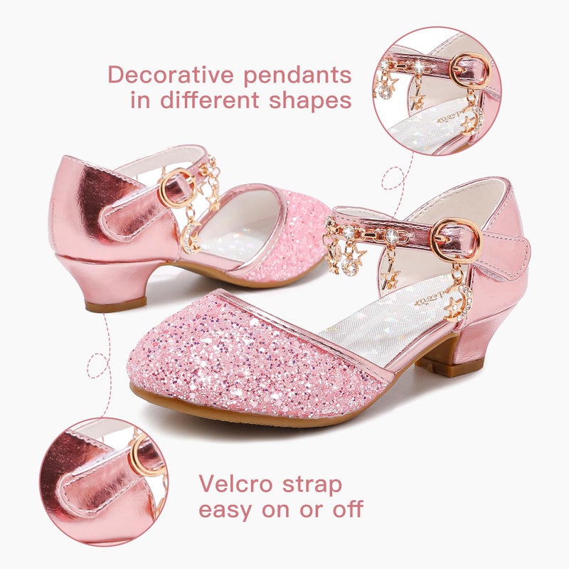 Furdeour Princess Shoes Girls Sparkly High Heels for Girl 4-6 Glitter Heels Sandals Pink Little Kid Fancy Shoes Dress Up Flower Girl Heels Size 13 Wedding (2902Pinkbrilliant 13) - Image 4