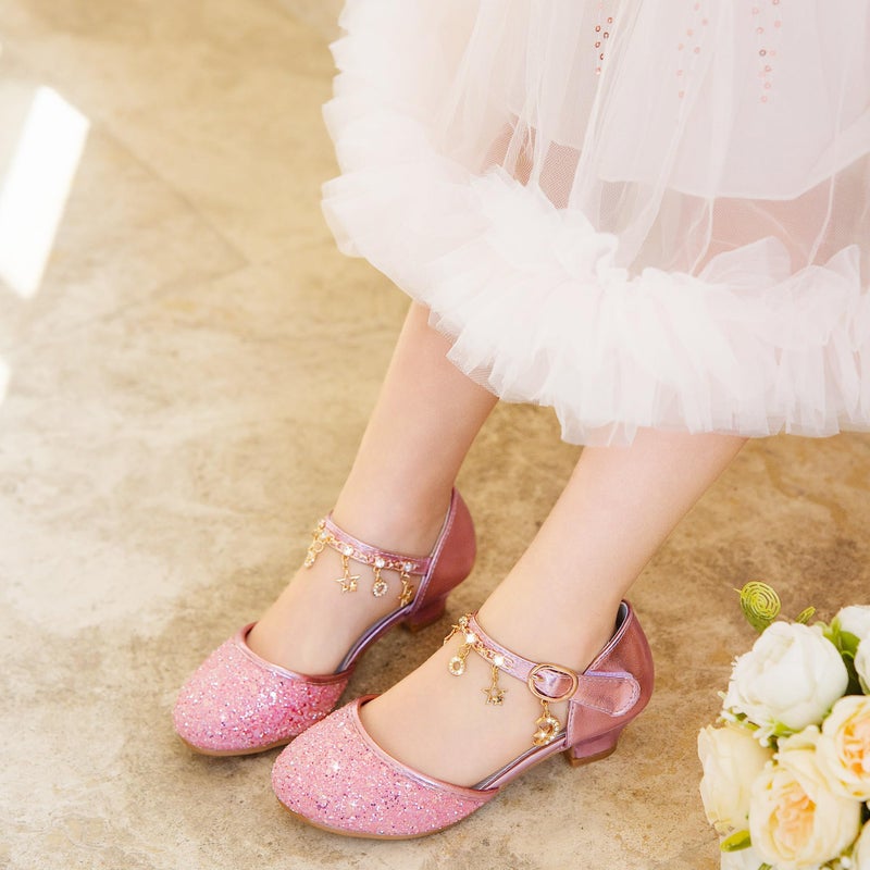Furdeour Princess Shoes Girls Sparkly High Heels for Girl 4-6 Glitter Heels Sandals Pink Little Kid Fancy Shoes Dress Up Flower Girl Heels Size 13 Wedding (2902Pinkbrilliant 13) - Image 2
