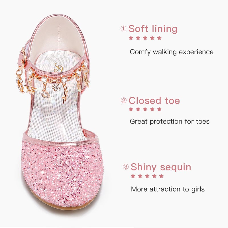 Furdeour Princess Shoes Girls Sparkly High Heels for Girl 4-6 Glitter Heels Sandals Pink Little Kid Fancy Shoes Dress Up Flower Girl Heels Size 13 Wedding (2902Pinkbrilliant 13) - Image 5
