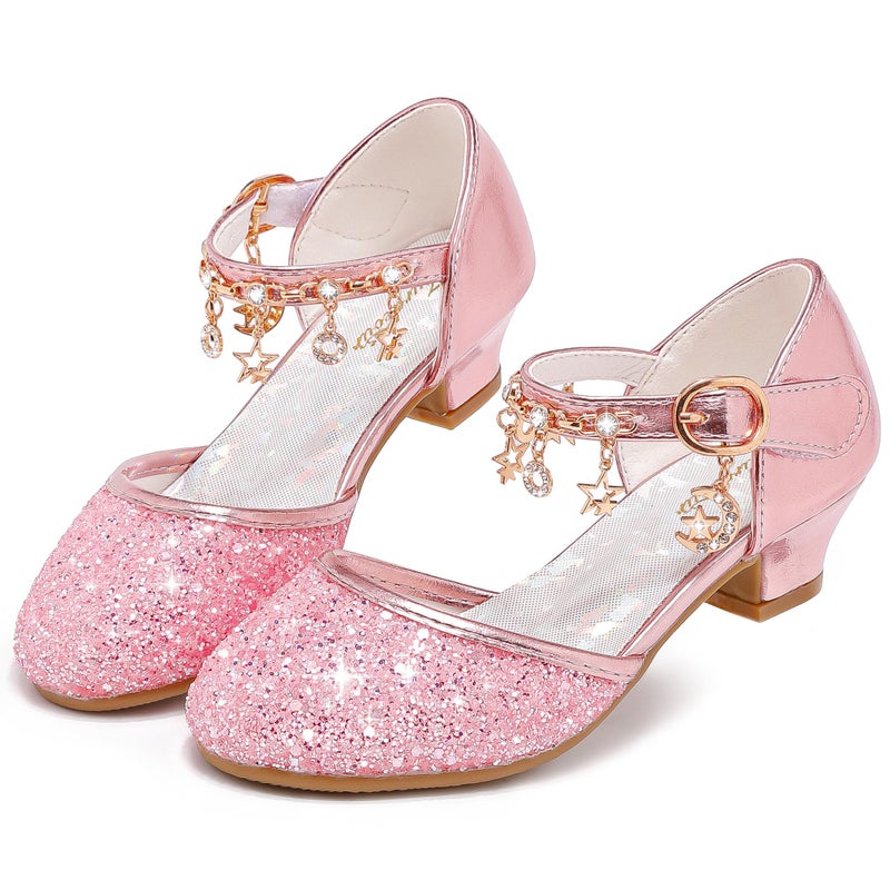 Furdeour Princess Shoes Girls Sparkly High Heels for Girl 4-6 Glitter Heels Sandals Pink Little Kid Fancy Shoes Dress Up Flower Girl Heels Size 13 Wedding (2902Pinkbrilliant 13) - Image 1